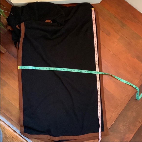 Ralph Lauren Purple Label Cashmere Shawl Black & Brown Lambskin Trim - Picture 10 of 12